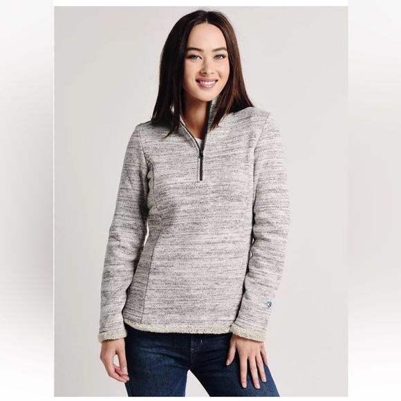 Kuhl Alaska Gray Sherpa Fleece Lined 1/4 Zip Outdoors Sweater Jacket Women Large - Picture 1 of 14